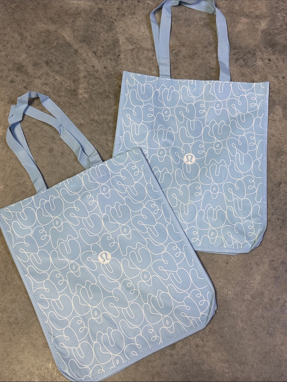 Lululemon Tote Bag Set 2 Medium  | Blue Logo Print Reusable Shopping Bags